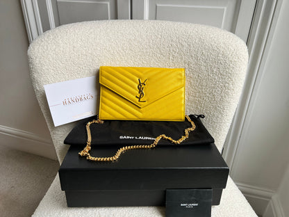 Yves Saint Laurent (YSL) Yellow Envelope Chain Wallet