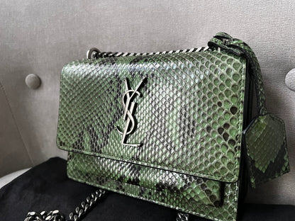 Yves Saint Laurent (YSL) Snake Print Small Sunset with Ruthenium Hardware