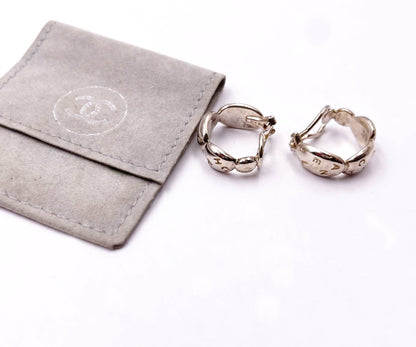 CHANEL 925 Sterling Silver Letter Hoop Earrings