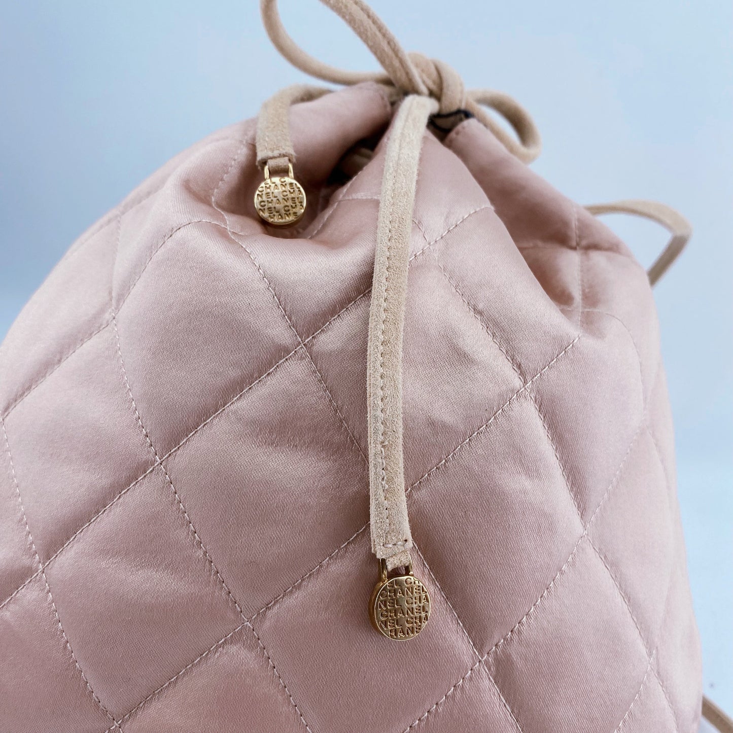 CHANEL Vintage Quilted Satin and Suede Drawstring Backpack