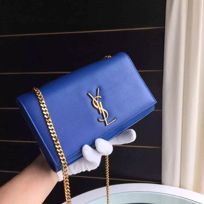 Yves Saint Laurent Medium Monogram Satchel In Blue Leather