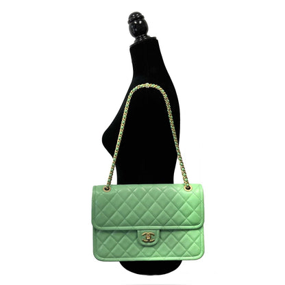 CHANEL - 2021 CC Medium Diamond Caviar Leather Mint Green Sweet Single Flap