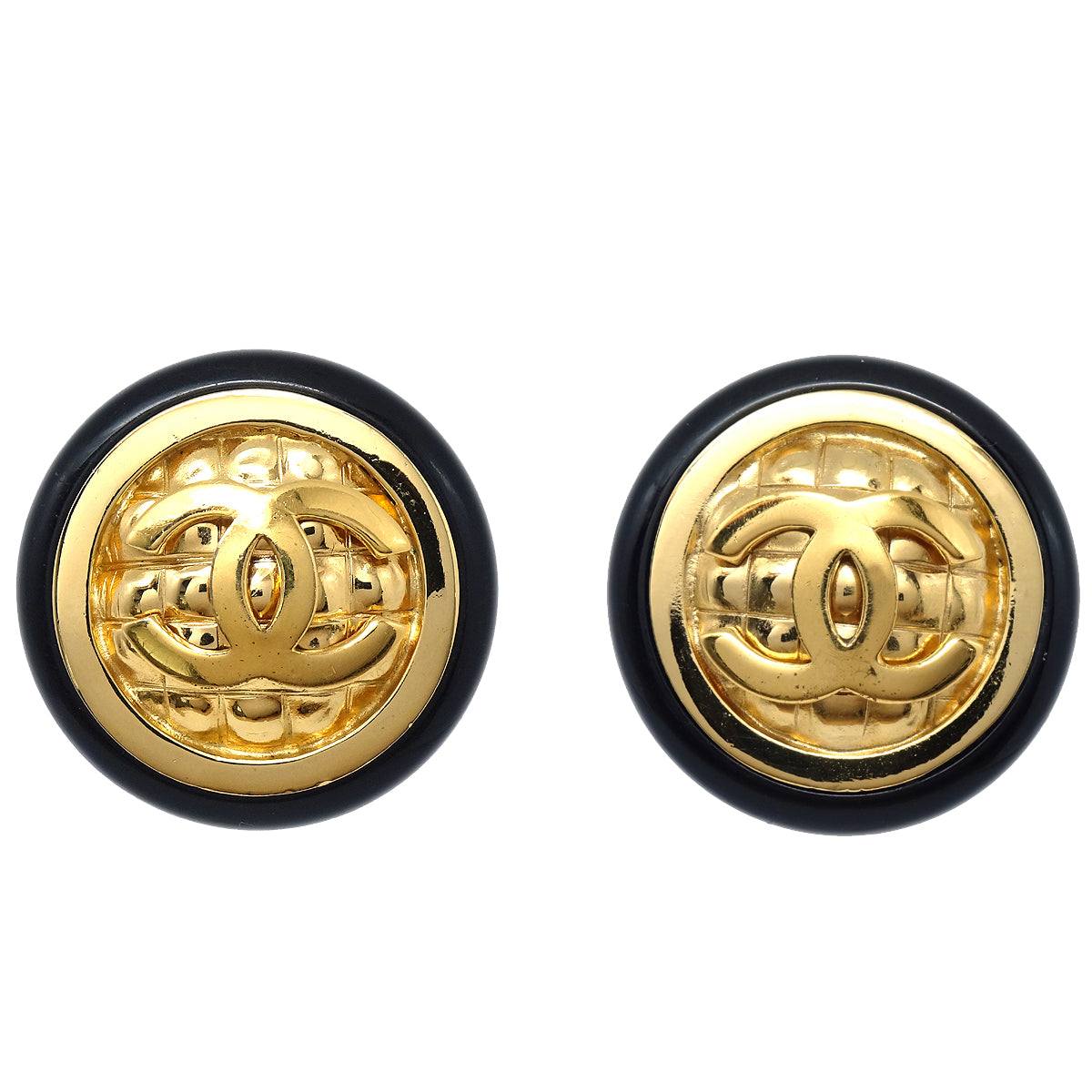 CHANEL Black & Gold CC Earrings Clip-On 97339