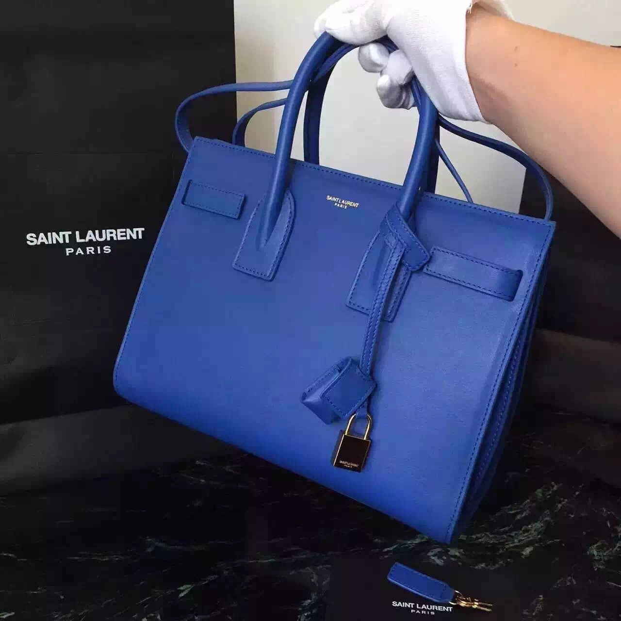 Yves Saint Laurent Small Sac De Jour Bag In Blue Leather