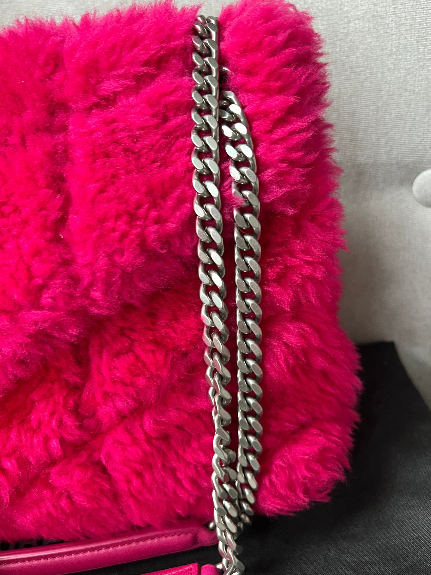 Yves Saint Laurent (YSL) Small Puffer in Pink Shearling with Silver Hardware