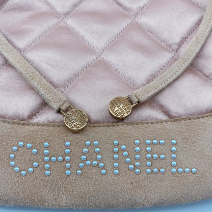 CHANEL Vintage Quilted Satin and Suede Drawstring Backpack