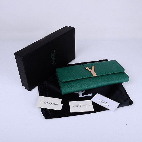 Yves Saint Laurent Lady Genuine Leather Purse Green 39321