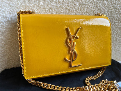 Yves Saint Laurent (YSL) Small Kate Yellow Patent with Gold Hardware