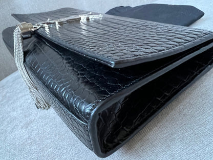 Yves Saint Laurent (YSL) Black Croc Print Kate Clutch