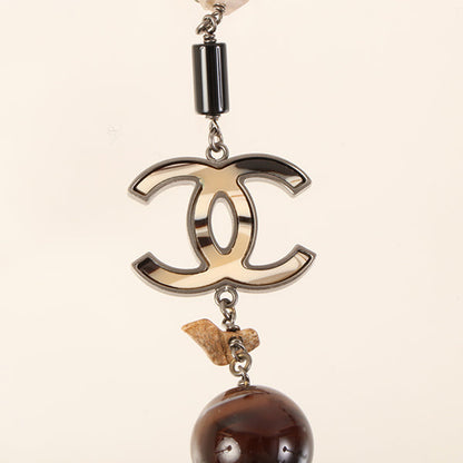 CHANEL 2010 Made Cc Mark Stone Long Necklace Brown/Multi