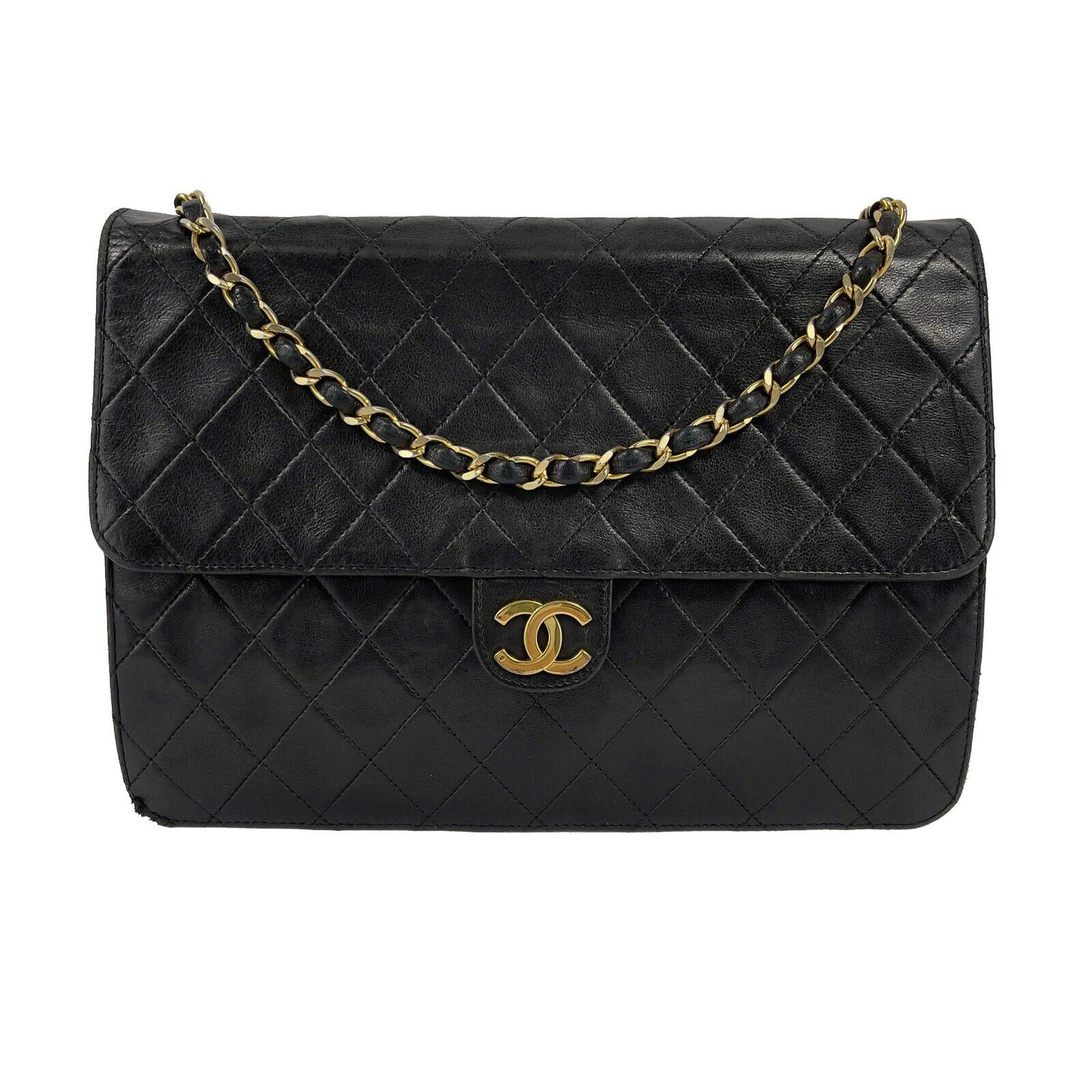 CHANEL - VTG CC Logo Old Medium Black Matelasse Quilted Shoulder Bag