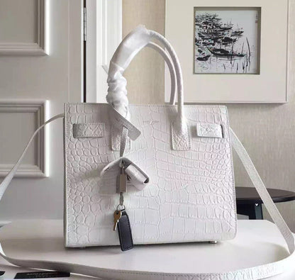 Yves Saint Laurent Baby Sac De Jour Croc Embossed White Bag