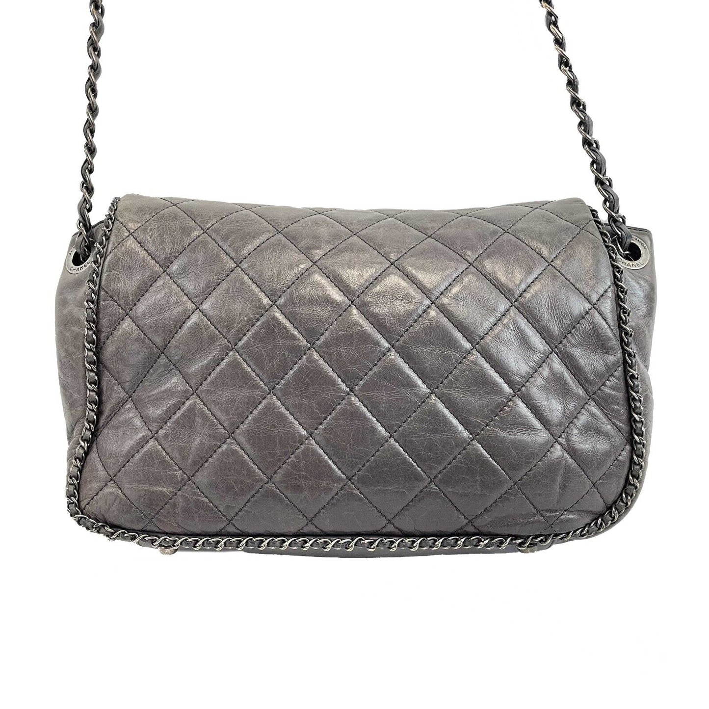 CHANEL - Calfskin Quilted Large CC Enchained Accordion - Gray Shoulder Bag