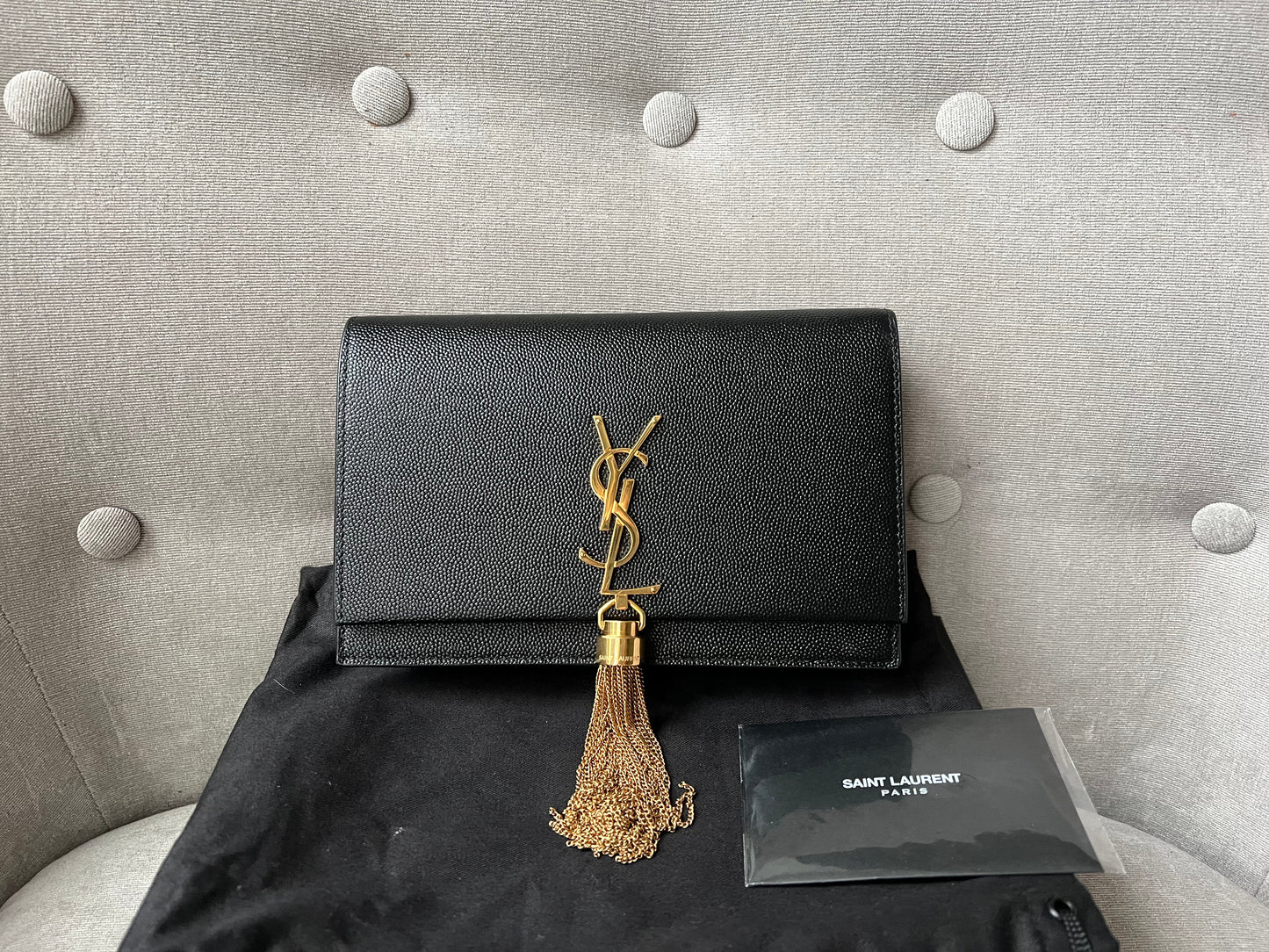 Yves Saint Laurent (YSL) Black Kate Chain Wallet Gold Hardware