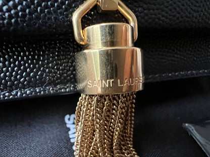 Yves Saint Laurent (YSL) Black Kate Chain Wallet Gold Hardware