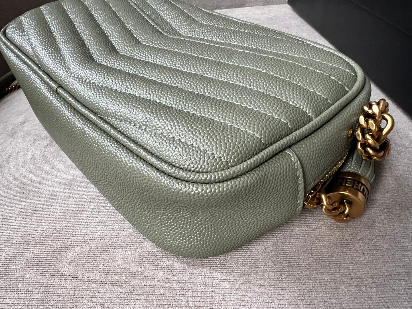 Yves Saint Laurent (YSL) Sage Green Mini Lou Camera Bag