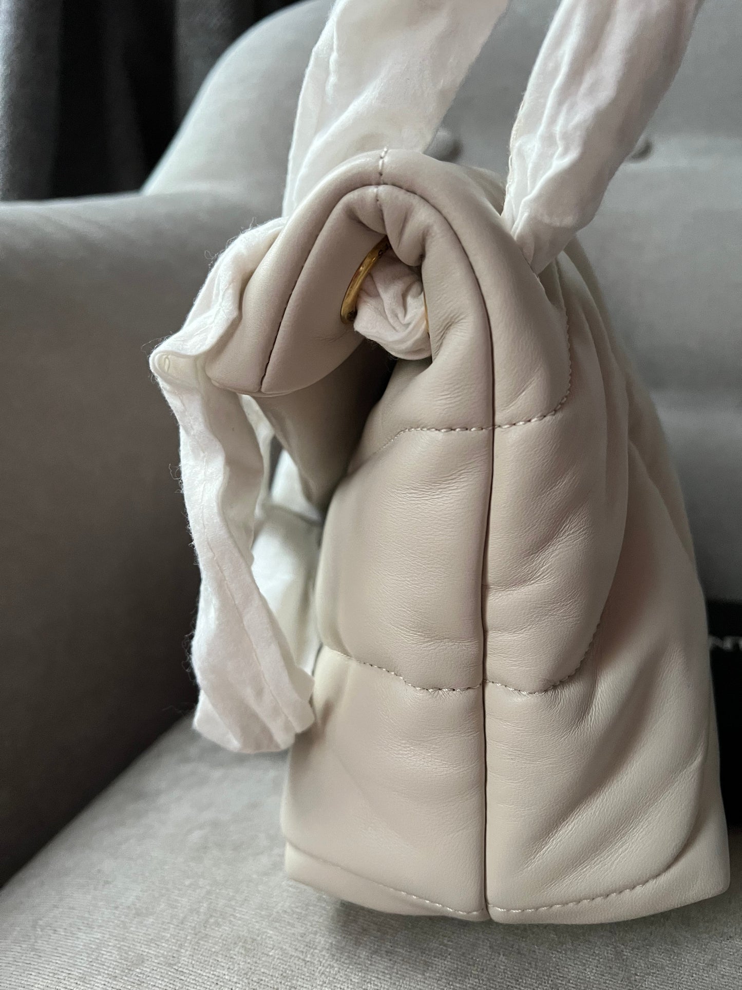 Yves Saint Laurent (YSL) Small Puffer in Blanc Vintage Quilted Lambskin Gold Hardware