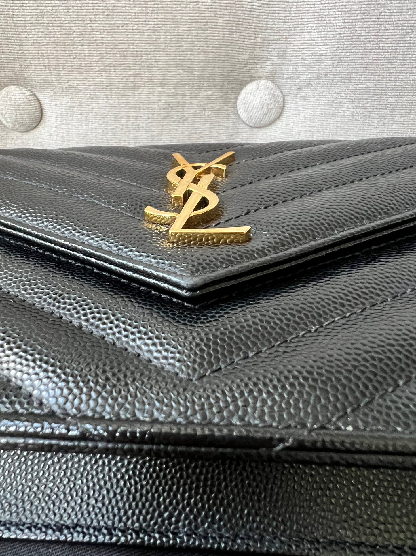 Yves Saint Laurent (YSL) Black Cassandra Envelope Chain Wallet