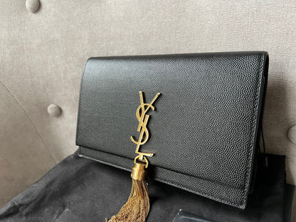 Yves Saint Laurent (YSL) Black Kate Chain Wallet Gold Hardware