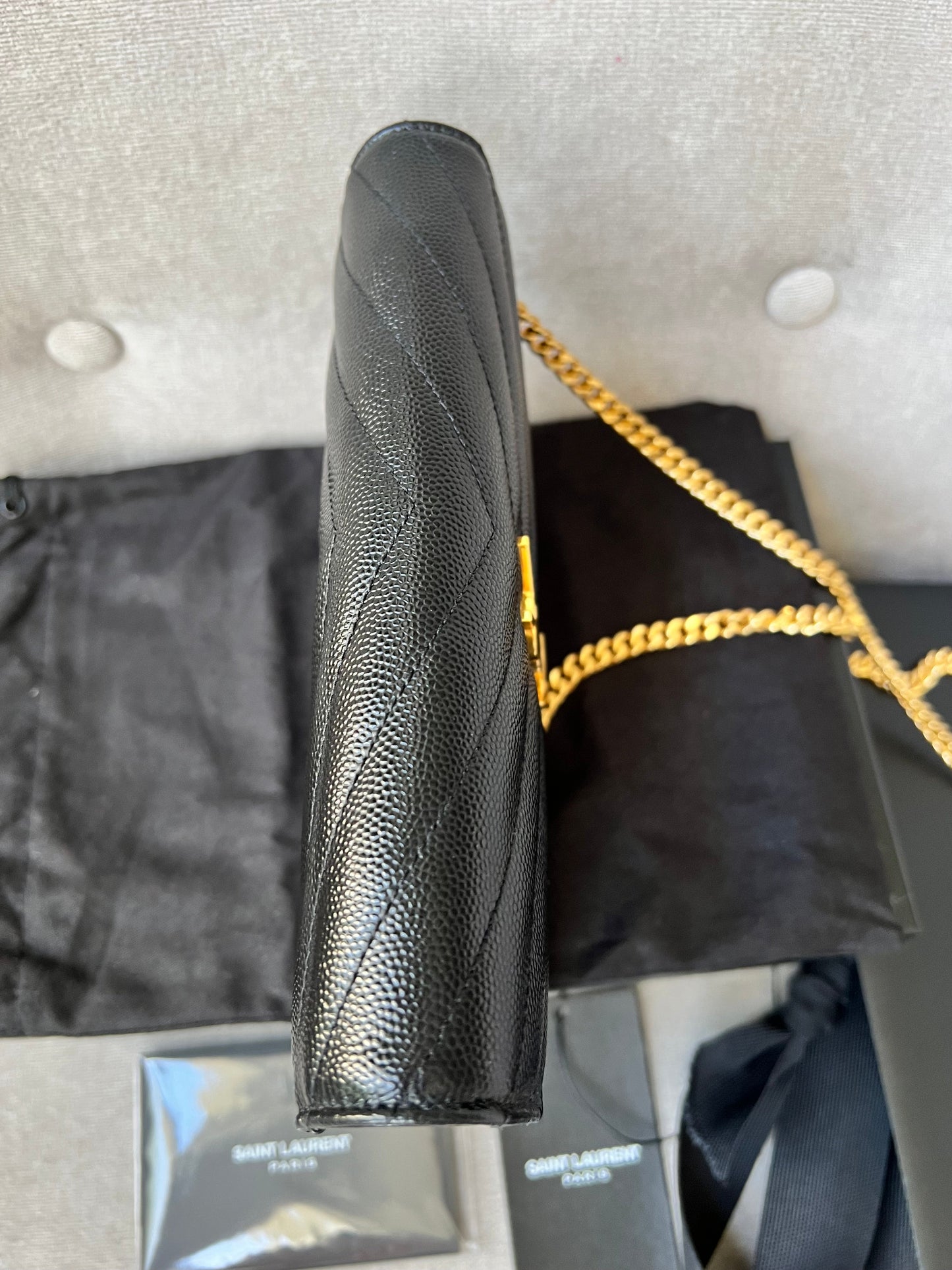 Yves Saint Laurent (YSL) Black Cassandra Envelope Chain Wallet