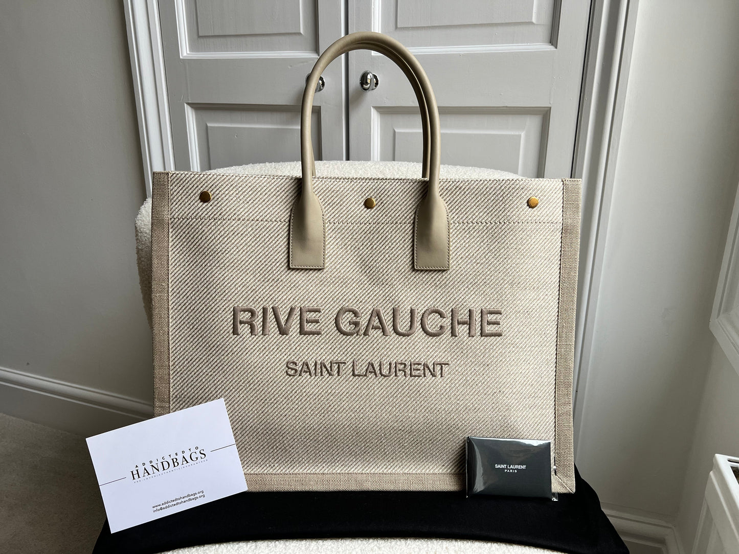 Yves Saint Laurent Large Rive Gauche in Canvas and Printed Leather