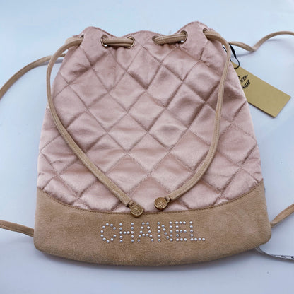 CHANEL Vintage Quilted Satin and Suede Drawstring Backpack