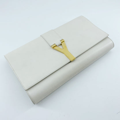 Yves Saint Laurent White Textured Leather Y-ligne Clutch