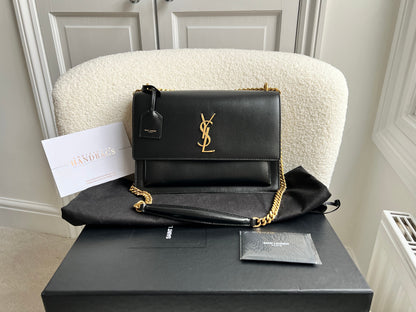 Yves Saint Laurent (YSL) Black Large Sunset with Gold Hardware