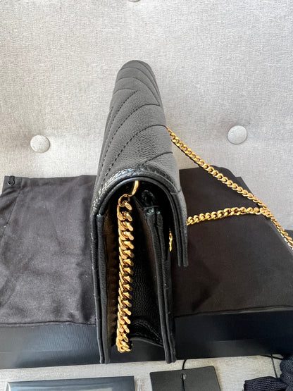 Yves Saint Laurent (YSL) Black Cassandra Envelope Chain Wallet