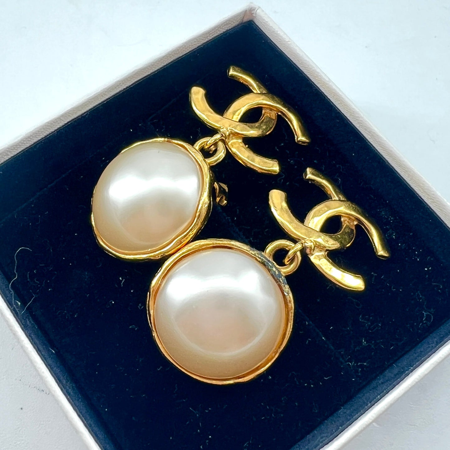 Chanel CC Logo Pearl Earrings