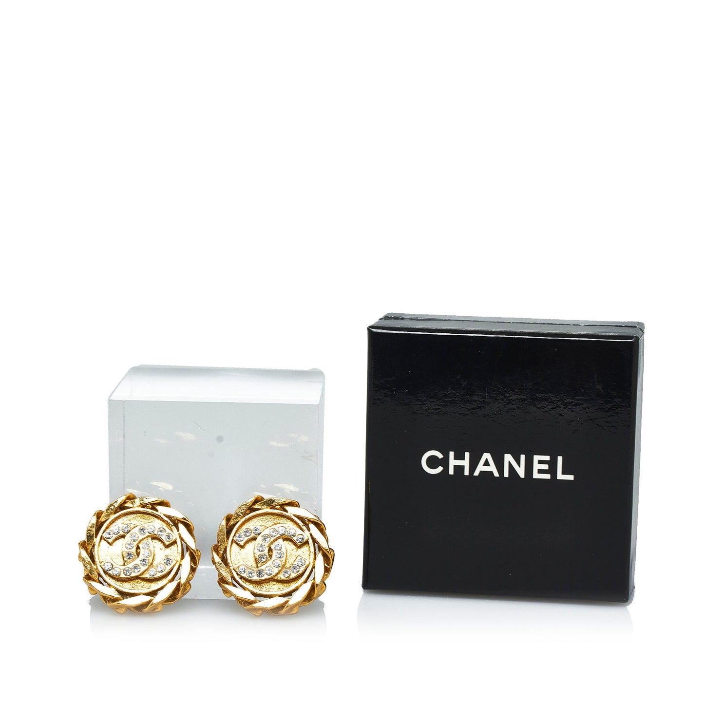 CHANEL CC Rhinestone Clip-On Earrings Costume Earrings