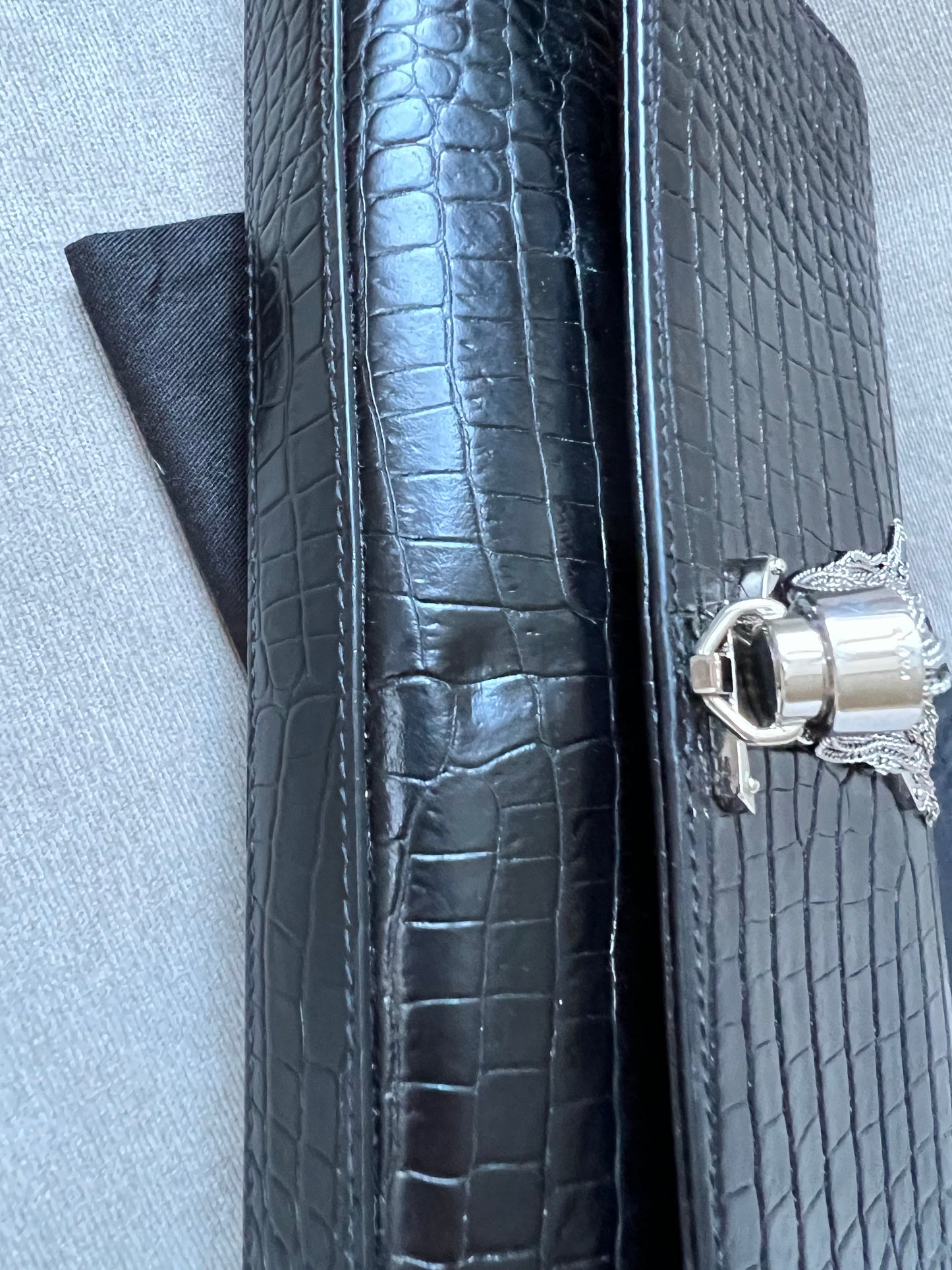 Yves Saint Laurent (YSL) Black Croc Print Kate Clutch