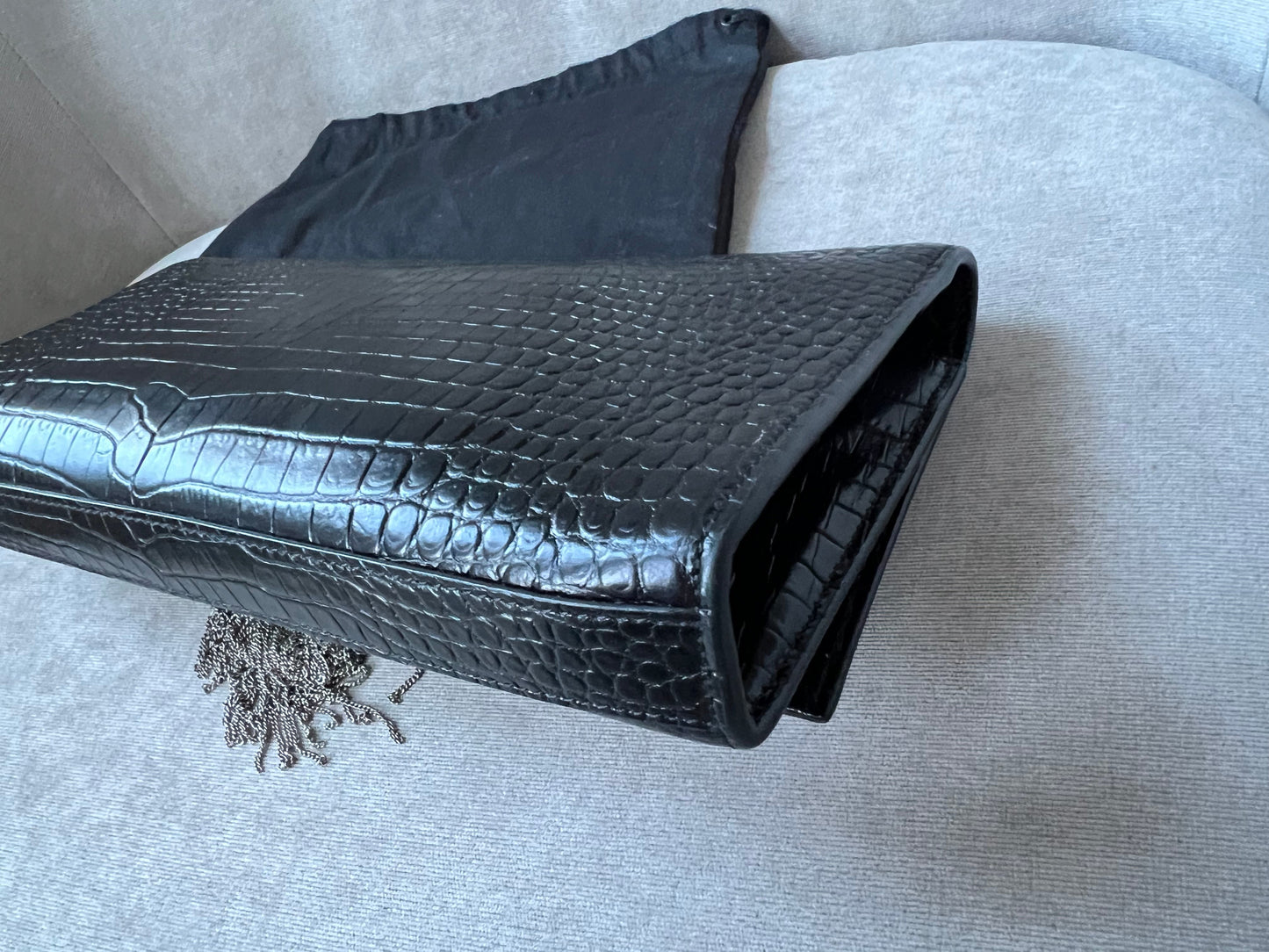 Yves Saint Laurent (YSL) Black Croc Print Kate Clutch