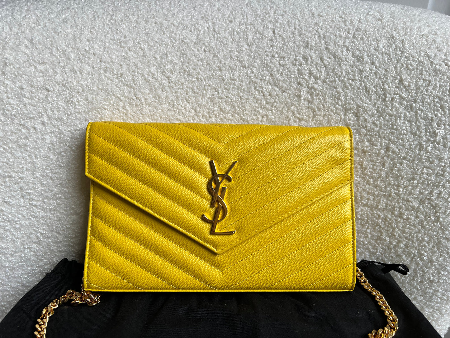 Yves Saint Laurent (YSL) Yellow Envelope Chain Wallet