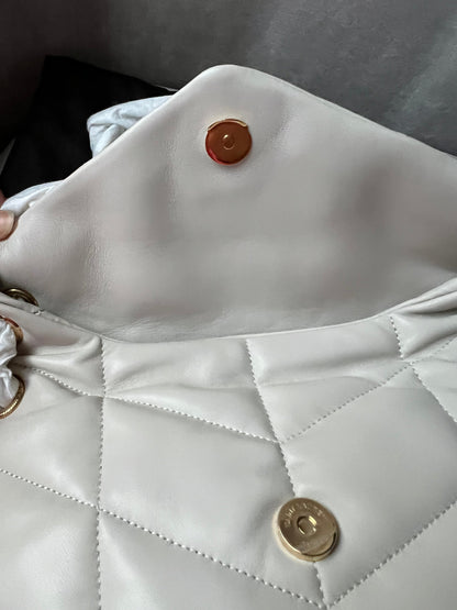 Yves Saint Laurent (YSL) Small Puffer in Blanc Vintage Quilted Lambskin Gold Hardware