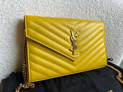 Yves Saint Laurent (YSL) Yellow Envelope Chain Wallet