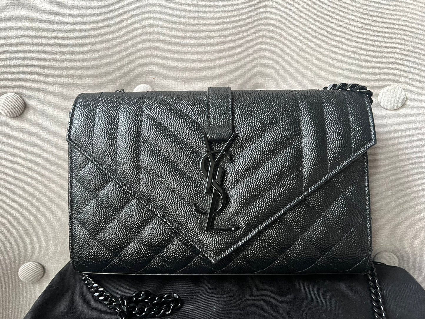 Yves Saint Laurent (YSL) Black on Black Small Envelope Bag