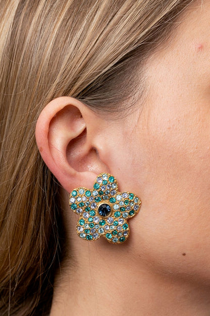 Boucles d'oreilles strassées Yves Saint Laurent