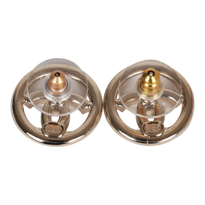 Chanel Gold Circle CC Logo Faux Crystal Stud Earrings