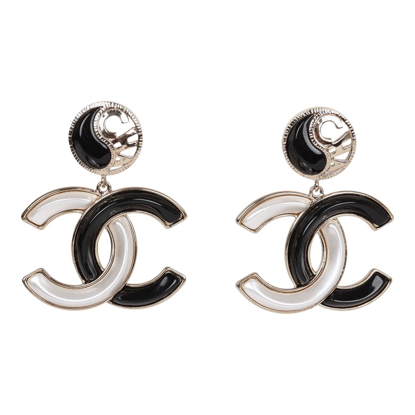 Chanel Black and White Enamel CC Logo Earrings