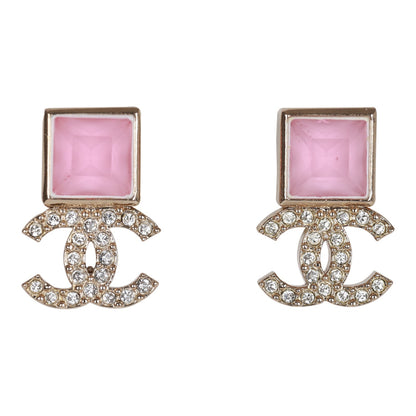 Chanel CC Pink Square Crystal Stud Earrings