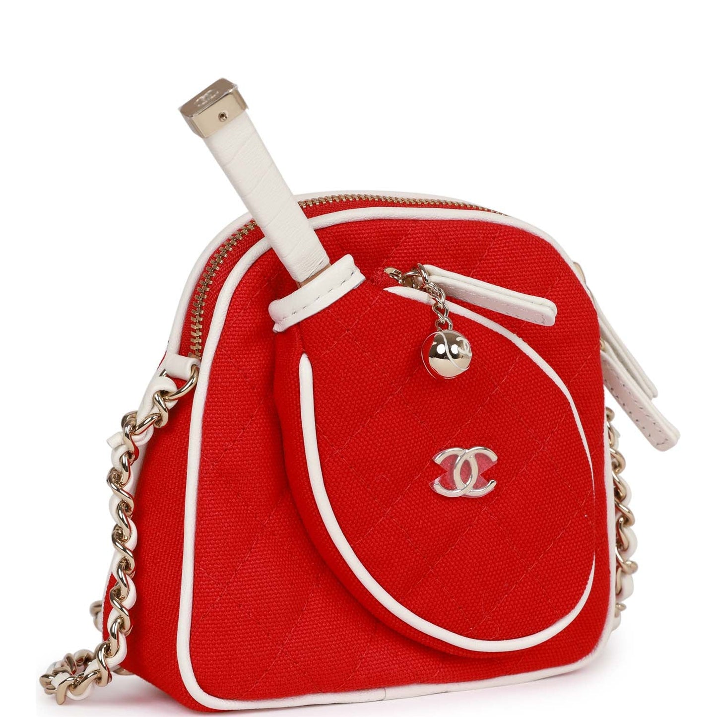 Chanel "Monte-Carlo" Mini Crossbody Tennis Bag Red Canvas Light Gold Hardware