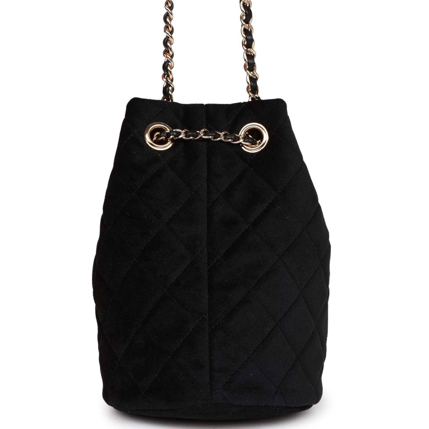 Chanel Crystal Pearl Crush Drawstring Bag Black Velvet Light Gold Hardware