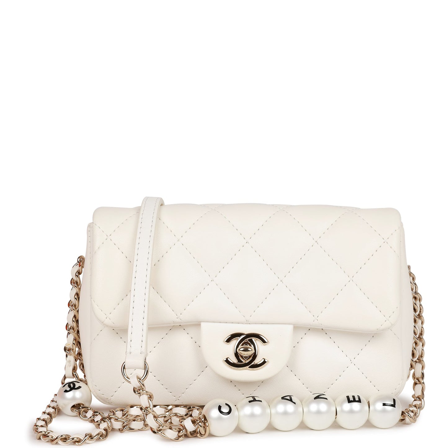 Chanel "My Precious" Flap Bag Imitation Pearl White Lambskin Light Gold Hardware