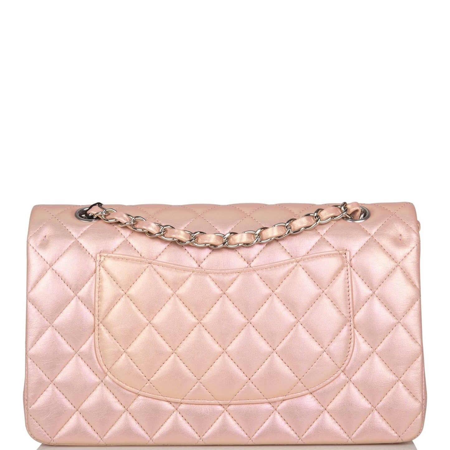 Chanel  Medium Classic Double Flap Bag Pink Iridescent Lambskin Silver Hardware