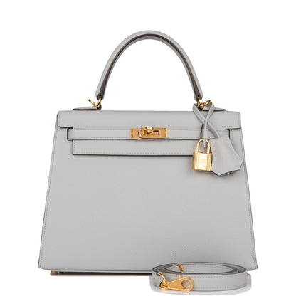 Hermes Kelly Sellier 25 Bleu Glacier Epsom Gold Hardware