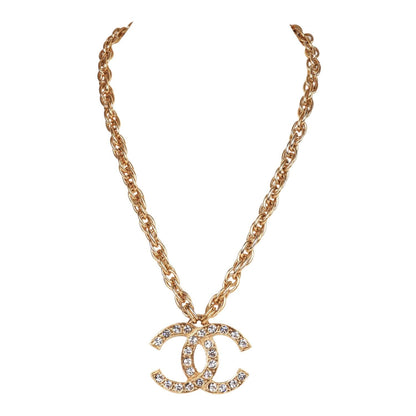 Chanel Vintage Gold CC Faux Crystal Pendant Necklace