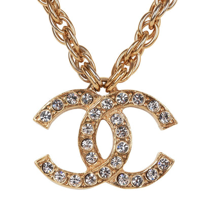 Chanel Vintage Gold CC Faux Crystal Pendant Necklace