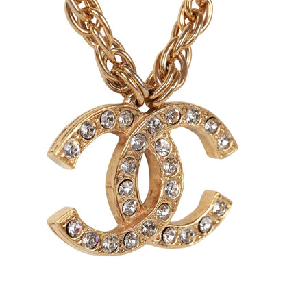 Chanel Vintage Gold CC Faux Crystal Pendant Necklace