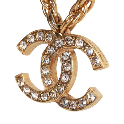 Chanel Vintage Gold CC Faux Crystal Pendant Necklace